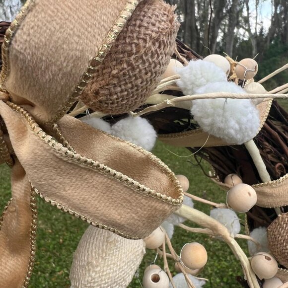 Spring Burlap Eggs Glitter Mushroom Earth Tones Wreath Home Decoration - Picture 7 of 10